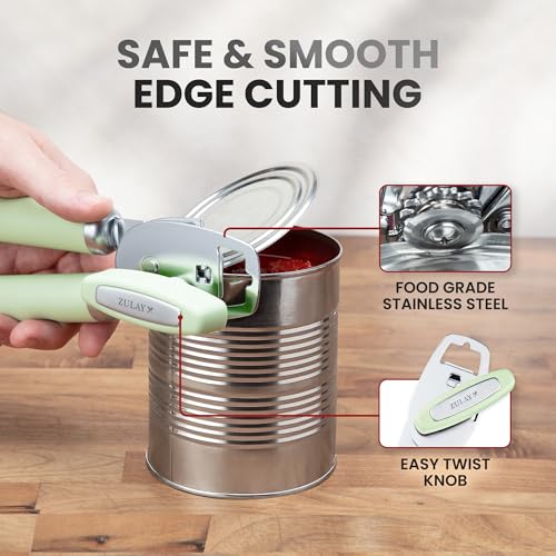Manual Can Opener Heavy Duty Patented Stainless Steel (Matcha Cream / Comfy Grip)