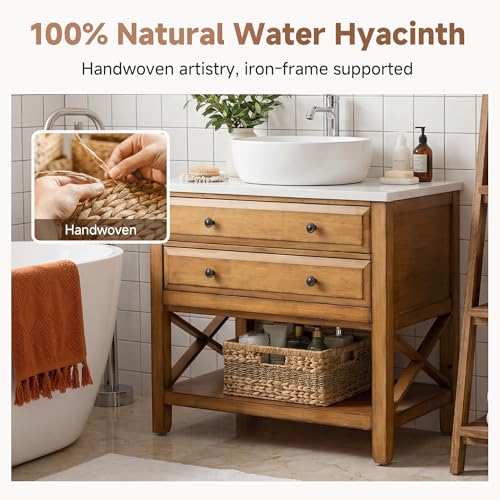 Large Wicker Baskets for Organizing (Natural (Water Hyacinth with Seagrass) / 15"L x 11"W x 6¾"H)
