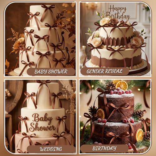 30 Pack Brown Bow Cake Toppers Brown Ribbon Bows for Cake (Brown)