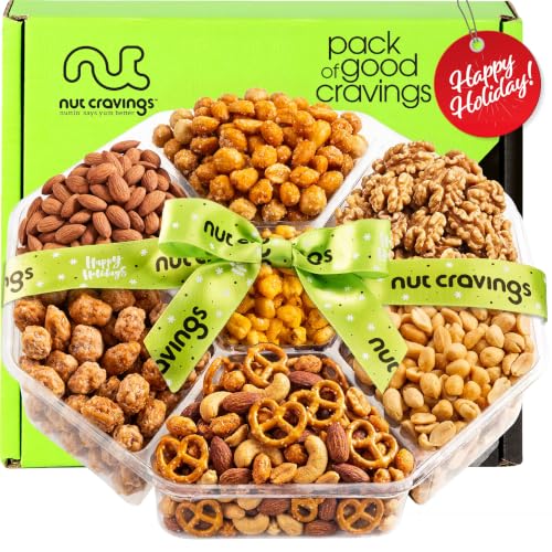 Christmas Treats Mixed Nuts Gift Basket (5. Deluxe Holiday Ribbon - (7 Piece Assortment))