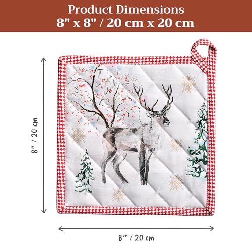 Pot Holders 100% Cotton Potholders (116 - Rural Christmas / 8" x 8" (Pot Holder Pack of 2))