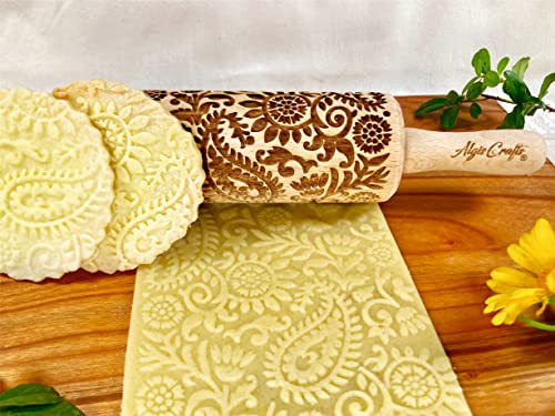 FLORAL 3 Small Textured Rolling Pin Set. Wooden laser engraved embossing dough roller for embossed cookies gift for Birthday