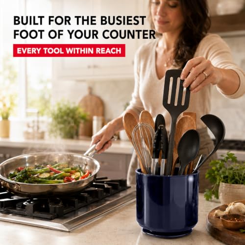 Plastic Large Rotating Navy Blue Kitchen Utensil Holder Countertop Caddy (Midnight Atlantic)