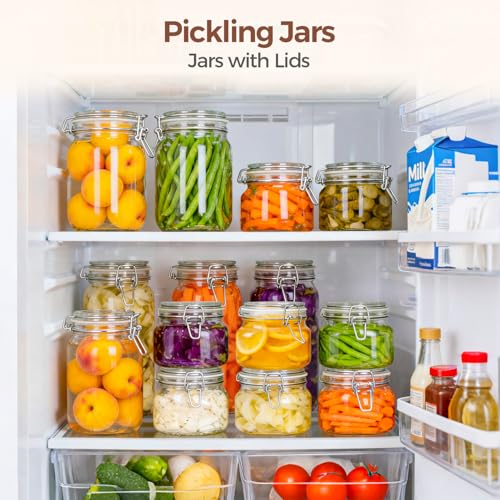 Square Small 17 oz Glass Jars with Airtight Lids 6 Pack Wide Mouth (17 fl oz x 6)