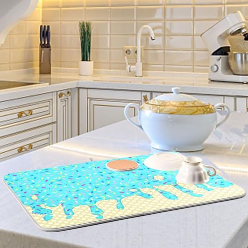Teal Blue Ice Cream Drying Mat for Kitchen Counter Absorbent Microfiber Drying Pad (18" x 24")