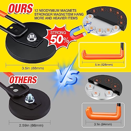 2Pcs Large Strong Magnetic Hooks for Hanging Heavy Duty (3.5" Magnet-2 Pack Larger L Hooks-Orange)
