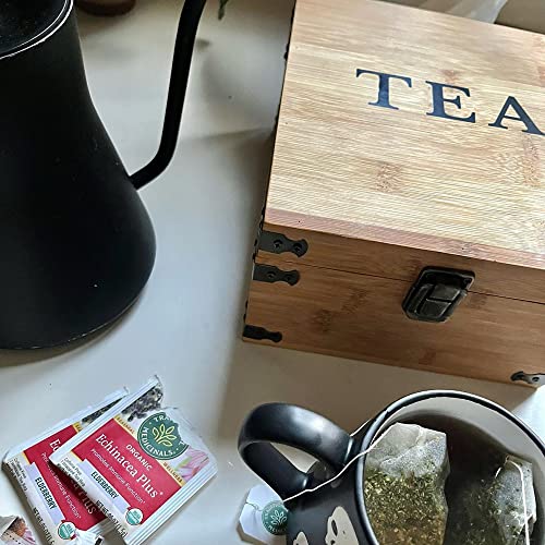 Tea Organizer Box 7.4" x 8.1" x 4.2" Bamboo Wood Organizer Storage Chest 4 Tall Adjustable Slots 100% Handmade Eco (4-Slot Square / Tea)