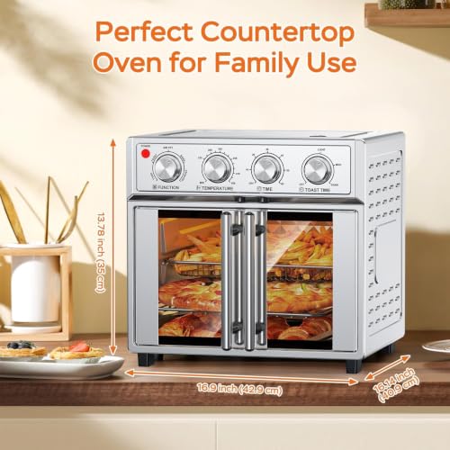 PlumChef 27.5 Quart Extra Large 6 Slices Air Fryer Convection Toaster Oven (Stainless Steel)