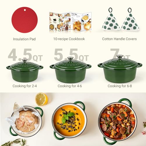 Enameled Cast Iron Dutch Oven (7 Quart / Glossy Green)
