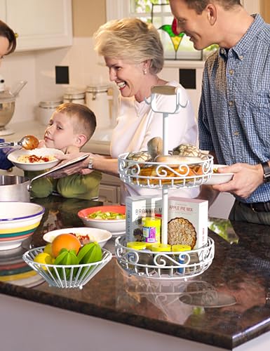 2 Tier 𝐅𝐫𝐮𝐢𝐭 𝐁𝐚𝐬𝐤𝐞𝐭 and Fruit Bowl (White)