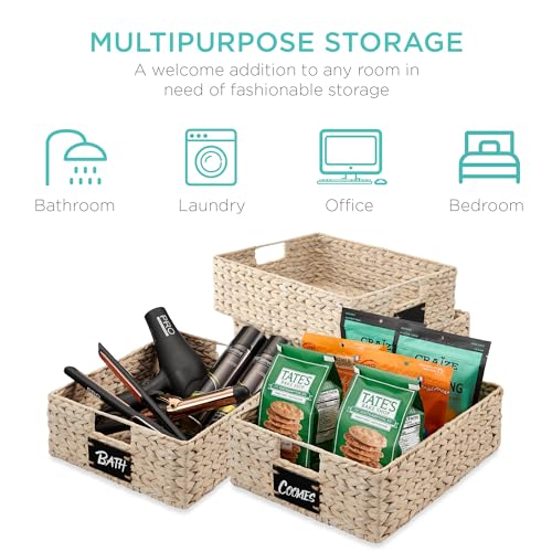 Set of 4 16x12in Large Water Hyacinth Pantry Baskets (12x16x5in / White)