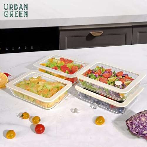 Glass Food Container Set with Glass Lid (White Sand - 4P)