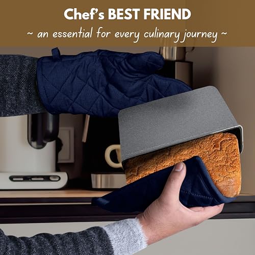 4 Piece Set 2 Oven Mitts & 2 Potholders (Navy)