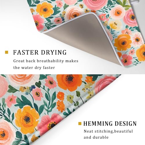 Watercolor Flower Dish Drying Mat (Spring Flowers / 24" x 18")