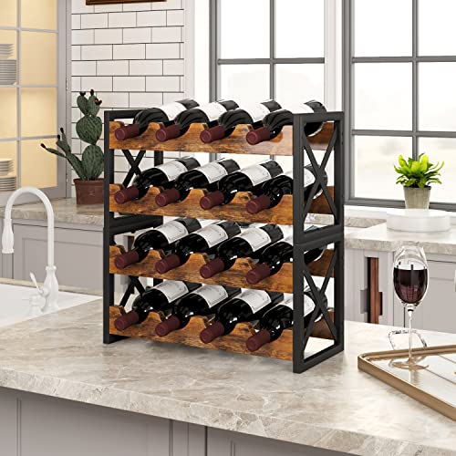 2-in-1 Wine Rack Countertop, Small Wine Rack Organizer Holder, Wooden Wine Rack Inserts for Cabinet, Stackable Wine Rack for Kitchen,Home Bar (Modern)