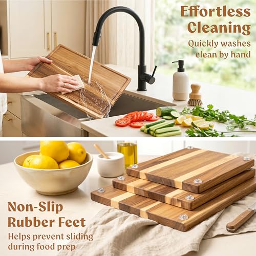 Acacia Wood Cutting Boards for Kitchen Set of 3 (Acacia One Side)