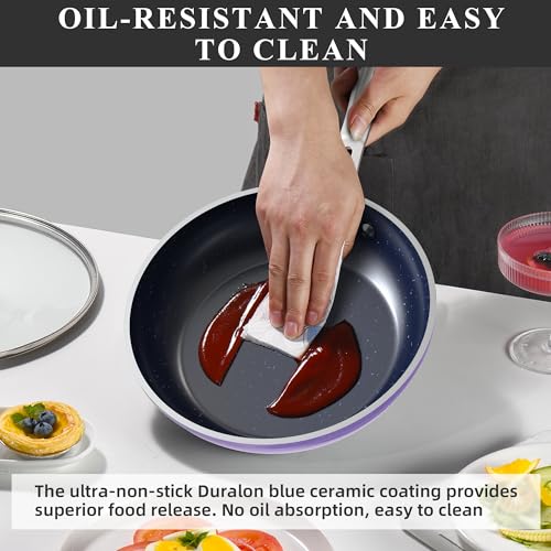 Healthy Duralon Blue Ceramic Nonstick Cookware Set (Metallic Lilac Purple / 12pc Cookware Set / Cookware Set)