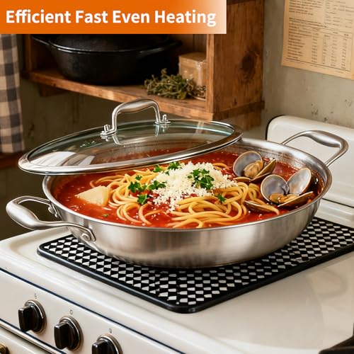 12 Inch Stainless Steel Nonstick Wok Pan with Lid 5Qt Pot (12 Inch/Double Handle)