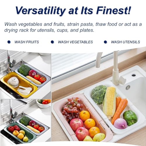 Extendable Sink Colander Strainer Basket (White)