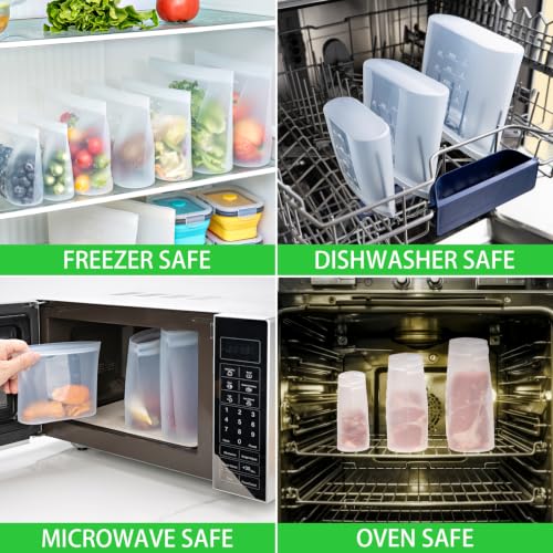 100% Platinum Silicone Reusable Food Storage Bags (Clear | 34oz | 4 Pack)