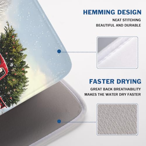 Red Truck Dish Drying Mat Winter Xmas Tree Drainer Rack Pad 18"x24" Microfiber Absorbent Quick Dry Dish Sink Mat for Table Kitchen Counter (Red Truck Snowman / 18x24 inch)
