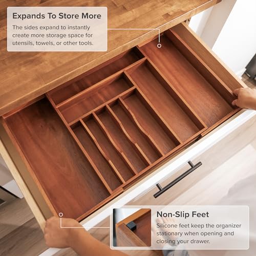 Silverware & Utensil Drawer Organizer (Natural Acacia / From 16" to 28" Wide)