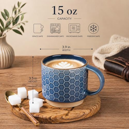 15 OZ Stackable Coffee Mugs Set of 4 (Moonlight Blue / 15 Ounces)