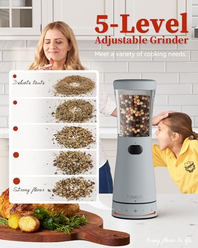 Electric Salt and Pepper Grinder Set with Storage Base (Light Blue)