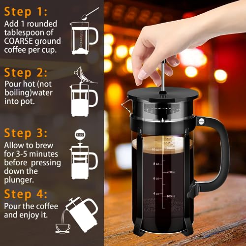 French Press Coffee Maker 304 Stainless Steel Coffee Press (Black / 12 oz)