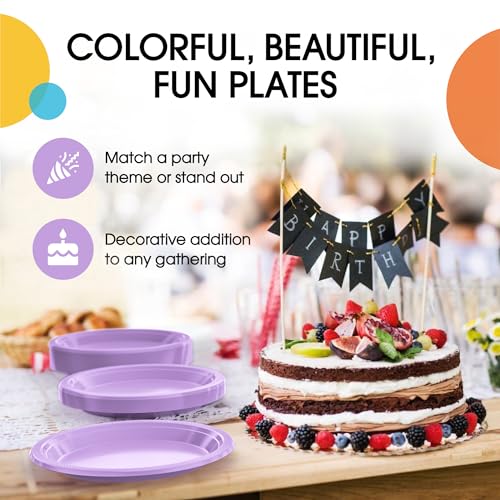 Lavender Plastic Plates for Party 7 Orange Disposable Plates for Party Supplies 100 Pcs Plastic Dinnerware Sets Heavy Duty 350 GSM Disposable Dinnerware Set (7 inch / Lavender)