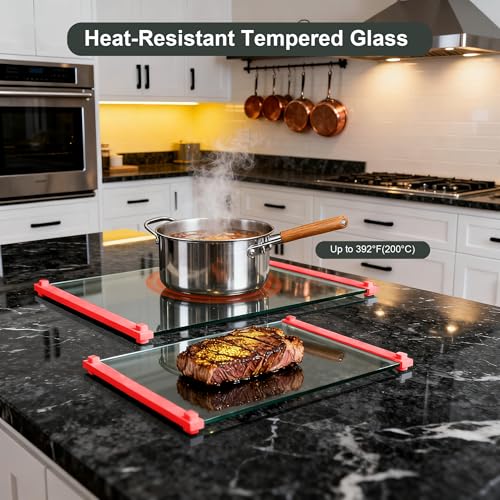 2PCS Glass Cutting Board with Silicone Grip (Red)