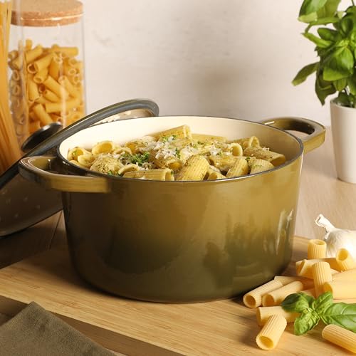 Artisan 5 Quart Enameled Cast Iron Dutch Oven Pot with Lid (Gradient Sage Green / 5-Quart)