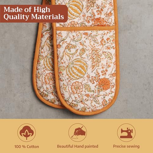 Double Oven Mitts 100% Cotton Double Oven Glove (127 - Pumpkin Spice / 7" x 35" (Double Oven Mitt))