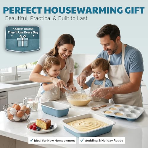 Nonstick Bakeware Set 6 Pc Stackable (Blue / Gray)