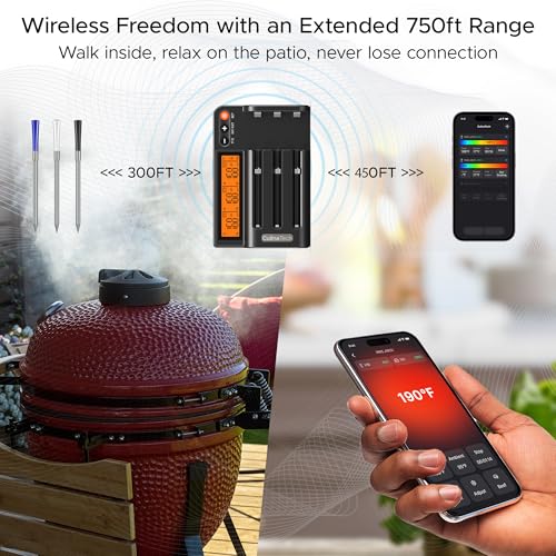 750ft Wireless Meat Thermometer Long Range for Smoker (3 Probe Black)