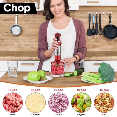 Immersion Blender Handheld (800 W & 12 Speed / Red)