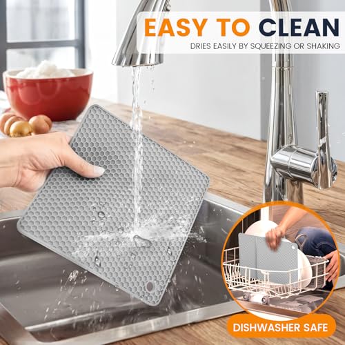 Silicone Trivet Mats 4 Heat Resistant Pot Holders Multipurpose Non (Light Grey)