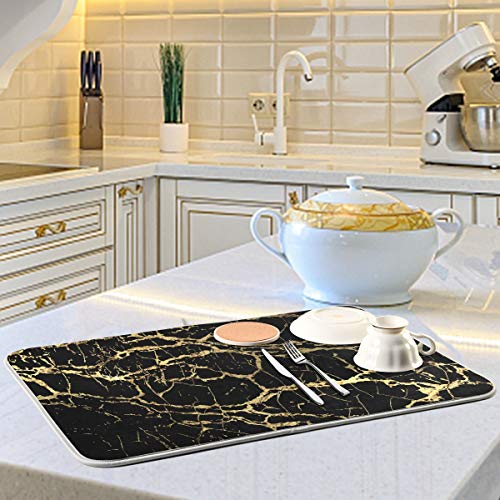 Super Absorbent Dish Drying Mat (Black Gold Marble / 18" x 24")