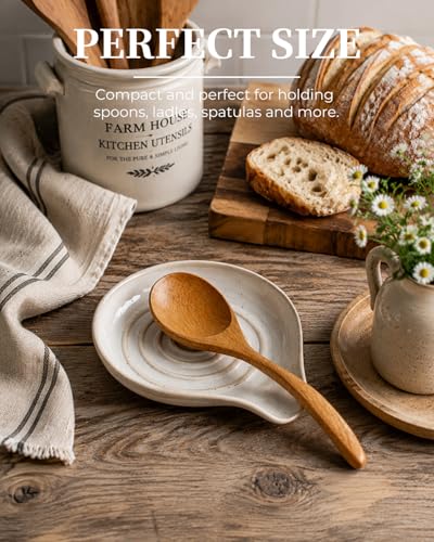 Spoon Rest Ceramic Spoon Rest Kitchen Spoon Holder for Stove Top (Beige with Speckled)