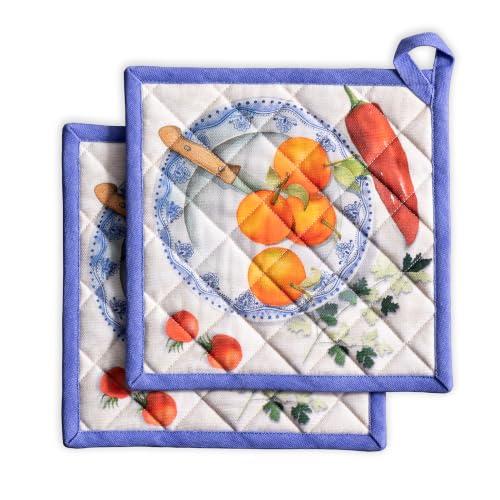 Pot Holders 100% Cotton Potholders (078 - Gourmand / 8" x 8" (Pot Holder Pack of 2))