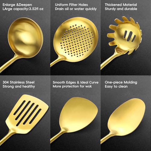 18 10 Stainless Steel Kitchen Utensils Set (Small / GOLD-10 Pieces)