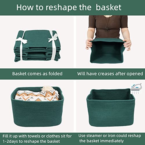 Woven Cotton Rope Storage Baskets 15x10x9.3" 3 Pack Dark Green (dark green)