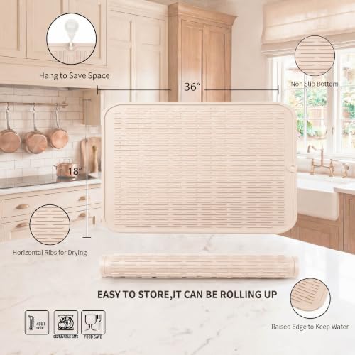 Silicone Dish Drying Mat for Multiple Usage (Tapioca / 36"L x 18"W)