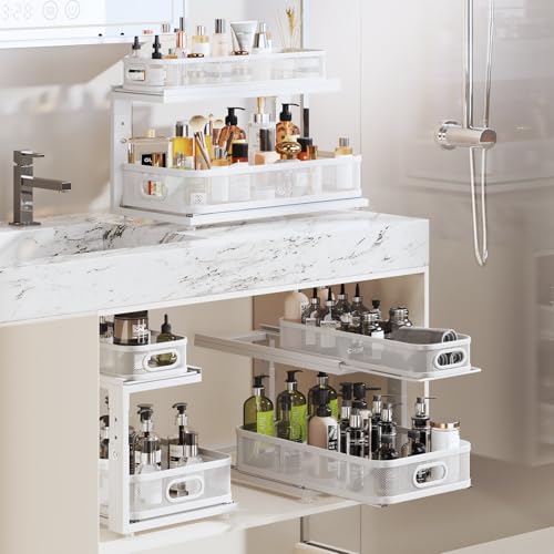 2 Pack 21IN Depth Under Sink Organizer With Next (White / 2 Pack-21"Dx12.4"-16.5"H)