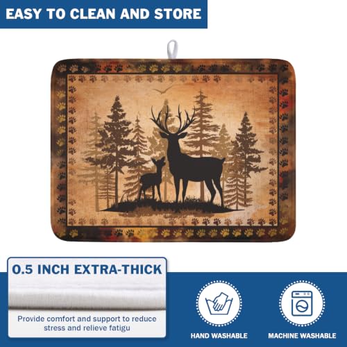 Forest Deer Dish Drying Mat Wildlife Animal Dishes Pad 18"x24" Microfiber Absorbent Fast Dry Drainer Rack Mats for Kitchen Countertop Decor (Forest Deer Brown / 18x24 inch)