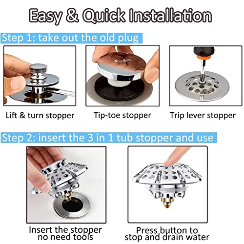 Tub Stopper Bathtub Drain Stopper Plug (Chrome Silver)