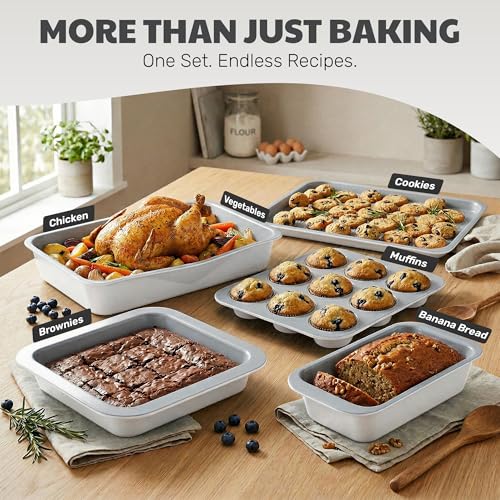 6 Pc Stackable Baking Pans Set (Cream / Gray)
