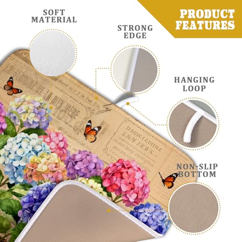Vintage Hydrangea Dish Drying Mat Watercolor Floral Microfiber Absorbent Dish Drying Pad for Kitchen Counter Small (Vintage Hydrangea Brown / 18" x 16")