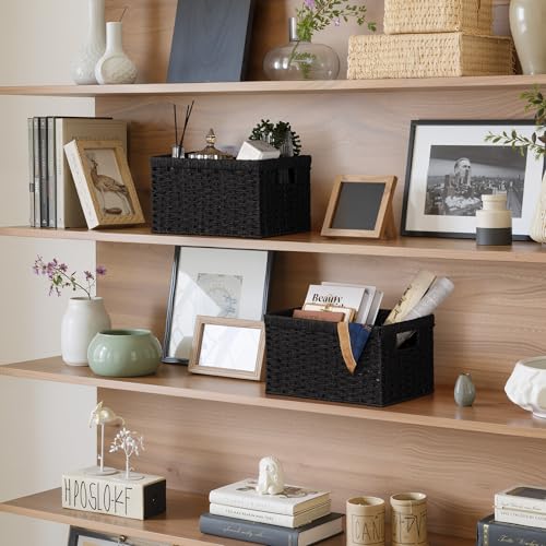 Wicker Storage Baskets for Organizing (Black (Paper Rope) / 2x 13"L x 8¼"W x 7"H)