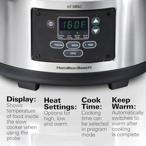 Portable 6 Quart Set & Forget Programmable Slow Cooker (Stainless Steel)